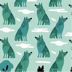 cute simple wolf pattern, cartoon, minimal, decorate blankets, carpets, for kids, theme print design
