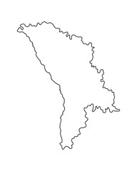 Vector map of Moldova, Republic of, a country in Eastern Europe. Detailed black contour, isolated on white background.