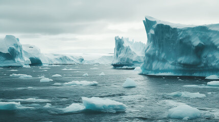Arctic where glaciers melt due to climate crisis Generative AI	 - obrazy, fototapety, plakaty