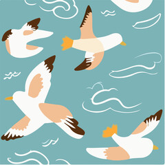 Obraz na płótnie Canvas cute simple seagull pattern, cartoon, minimal, decorate blankets, carpets, for kids, theme print design 