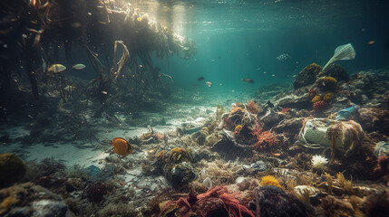 Fototapeta na wymiar marine waste Generative AI