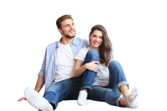 The happy couple sitting on a transparent background