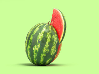 watermelon with a cut piece 3s render on color background