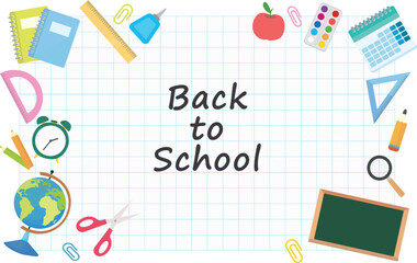 school supplies on a sheet of paper place for text school study vector illustration