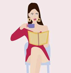 Beautiful woman reading and drinking coffee