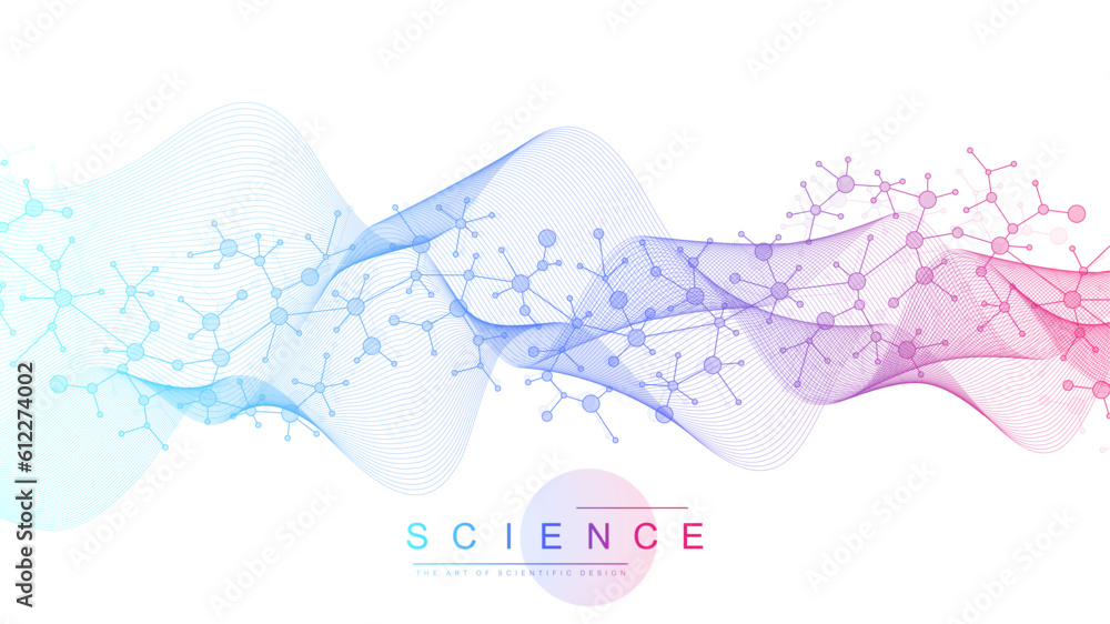 Poster molecular abstract structure background. scientific vector illustration with molecule dna. medical, 