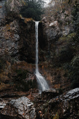 Waterfall in the mountain Olympus moody autumn Greece