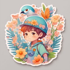 cute boystickers in flowers cute animal print t-shirts Favorite pet, Ai