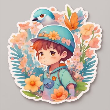 cute boystickers in flowers cute animal print t-shirts Favorite pet, Ai