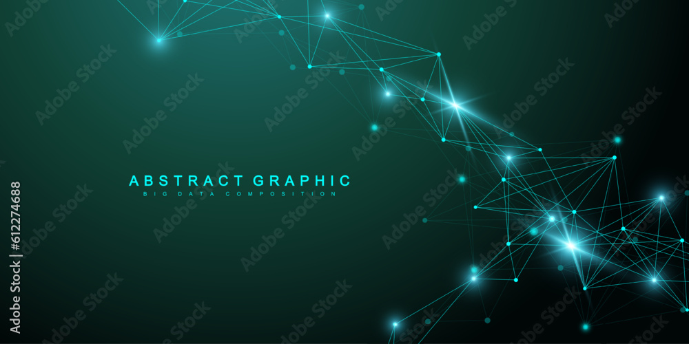 Poster Global network background. Social network communication in the global business concept. Big data visualization. Internet technology. Vector illustration.