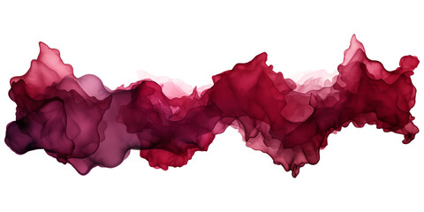 Burgundy red watercolor paint splashes isolated on transparent background - Generative AI