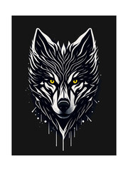 Black Wolf Head Silhouette, Vector Icon Design, Decal Sticker, Husky Mascot, Illustration of side View Profile of Dog, Fox or Wolf, Hunting Emblem