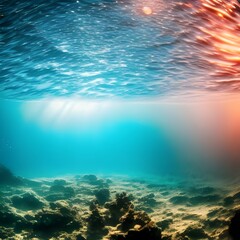 Fototapeta na wymiar Under the sea. Seabed with reef and sunshine. Generative AI.