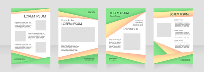 Green college blank brochure layout design. College project. Vertical poster template set with empty copy space for text. Premade corporate reports collection. Editable flyer paper pages