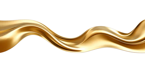 Fotobehang Abstract golden metallic wave band isolated on transparent background - Generative AI © mr_marcom