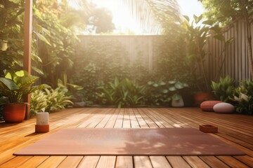 Outdoor yoga sunny background. Generate Ai