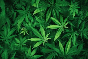 Naklejka na ściany i meble Beautiful background green cannabis leaves. Alternative herb medicine. Generative AI