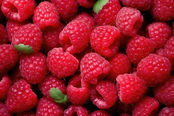 Fresh sweet raspberries close up. Generative AI