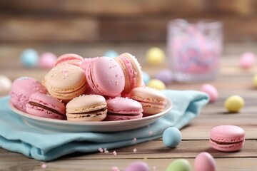 Delicious fresh macaroons with filling. Generated AI