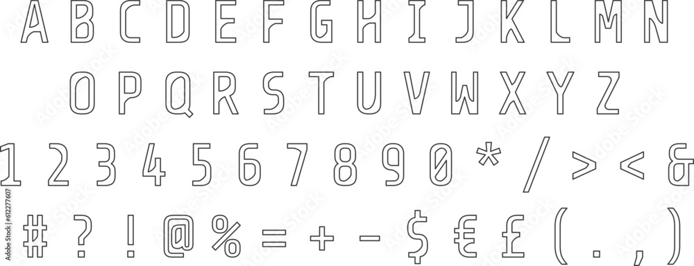 Fototapete black linear rounded alphabet set. vector decorative typography. decorative typeset style. latin scr