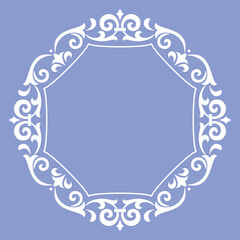 Decorative frame Elegant vector element for design in Eastern style, place for text. Floral blue and white border. Lace illustration for invitations and greeting cards
