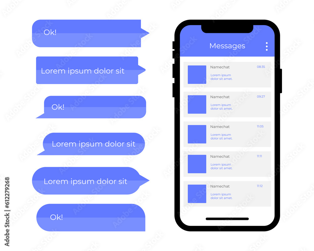 Poster Smartphone with chatting app speech bubble in screen