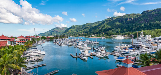 Yacht marina on Mahe Island, Seychelles.
