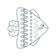 Colorful fish, sea animal. An inhabitant of the sea world, a cute underwater creature. Line art.