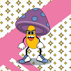 Mushroom in retro style. Funny vector illustration.