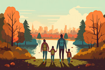 landscape with a family  hiking Generative AI