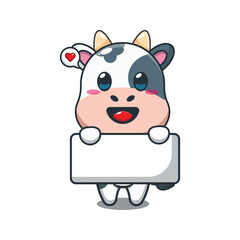 cow holding greeting banner cartoon vector illustration.
