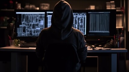 Anonymous hacker and cyber security fraud criminal. Generative AI technology.	
