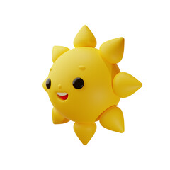 3D sun icon. Realistic illustration of a cute smiling sun in plastic cartoon style isolated on a white background. 

