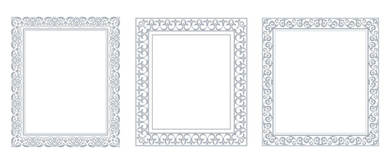 Set of decorative frames Elegant vector element for design in Eastern style, place for text. Floral gray and white borders. Lace illustration for invitations and greeting cards