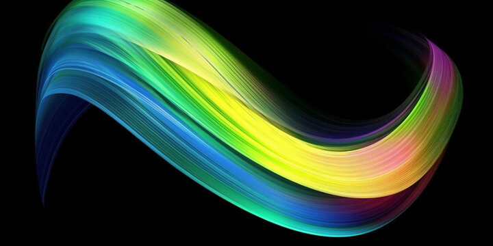 Bright rainbow color oil or acrylic paint brushstroke on black background. Created with Generative AI technology