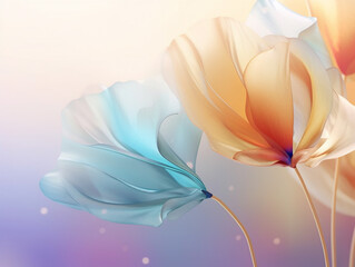 Orange and blue flower with silk fabric texture on pink gradient background. Created with Generative AI technology.