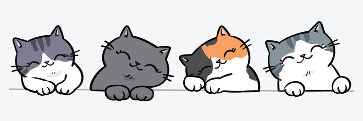 Vector Illustration of Cute Cartoon Cat Characters on Isolated Background