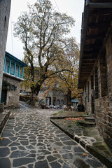 Tsepelovo village, one of the most famous in zagorochoria on a beautiful winter rainy day, Ioannina, Epirus, Greece