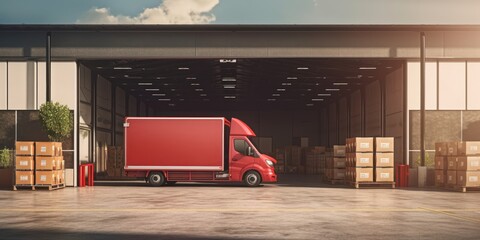 Delivery Truck Loaded with Cardboard Boxes, Logistics Warehouse, Online Delivery Service. Generative Ai