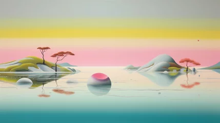 Poster surreal island landscape , pastel colours, generative ai © aleksandra