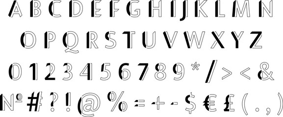 Geometric linear sans serif alphabet set. Vector decorative typography. Decorative typeset style. Latin script for headers. Trendy letters and numbers for graphic posters, banners, invitations texts