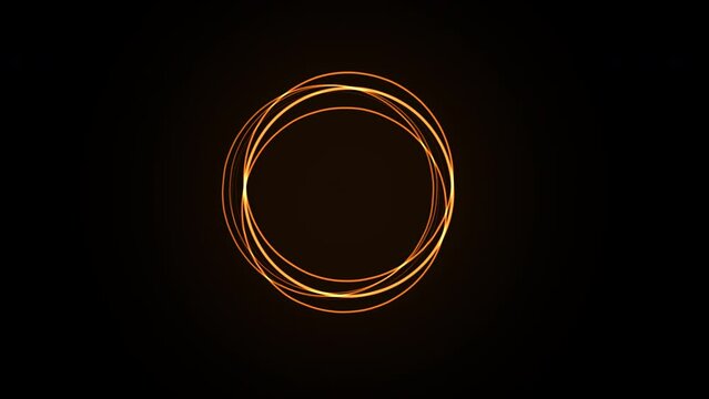 Futuristic 3D animation of glowing rotating circles from particles, 4K loop animated background