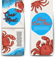 Set of banners crab meat. Fresh crab seafood flyers. © liubov