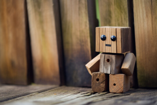 wooden doll toy with sad and melancholy emotion. generative ai