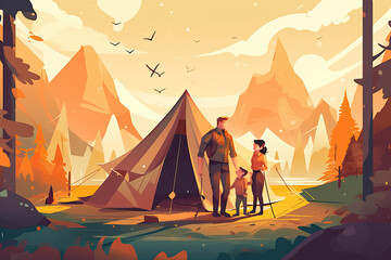 family camping in the mountains,Generative AI
