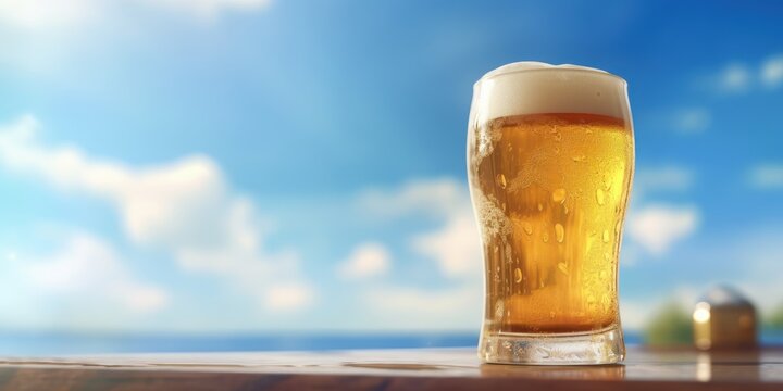 Glass of Beer Background, International Beer Day Celebration. Generative Ai