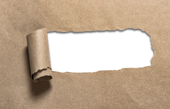 PNG torn hole in craft paper with red copy space on transparent background