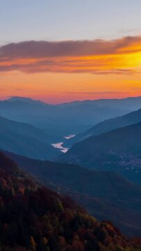 Beautiful nature, mountainscape, mountain lake, village, timelapse day to night, vertical wallpaper
