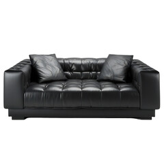Isolated modern black leather sofa. Generative ai art