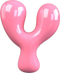 Pink 3D Bubble Gum Inflated Numbers Symbol Letter Y
